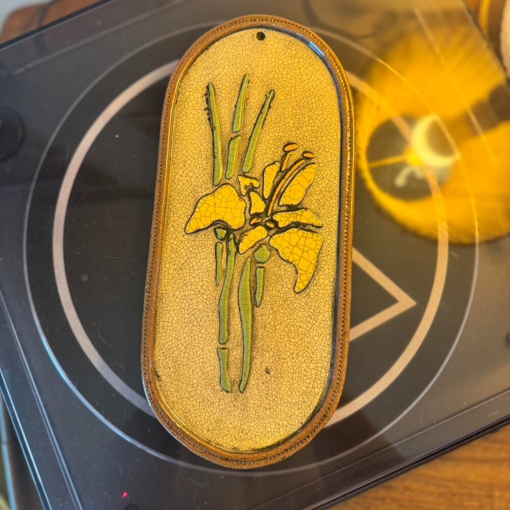 Vintage Ceramic Iris Floral Wall Plaque